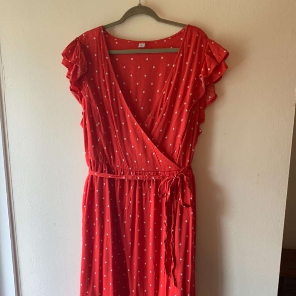 Old Navy Red Polka Dot Midi Dress